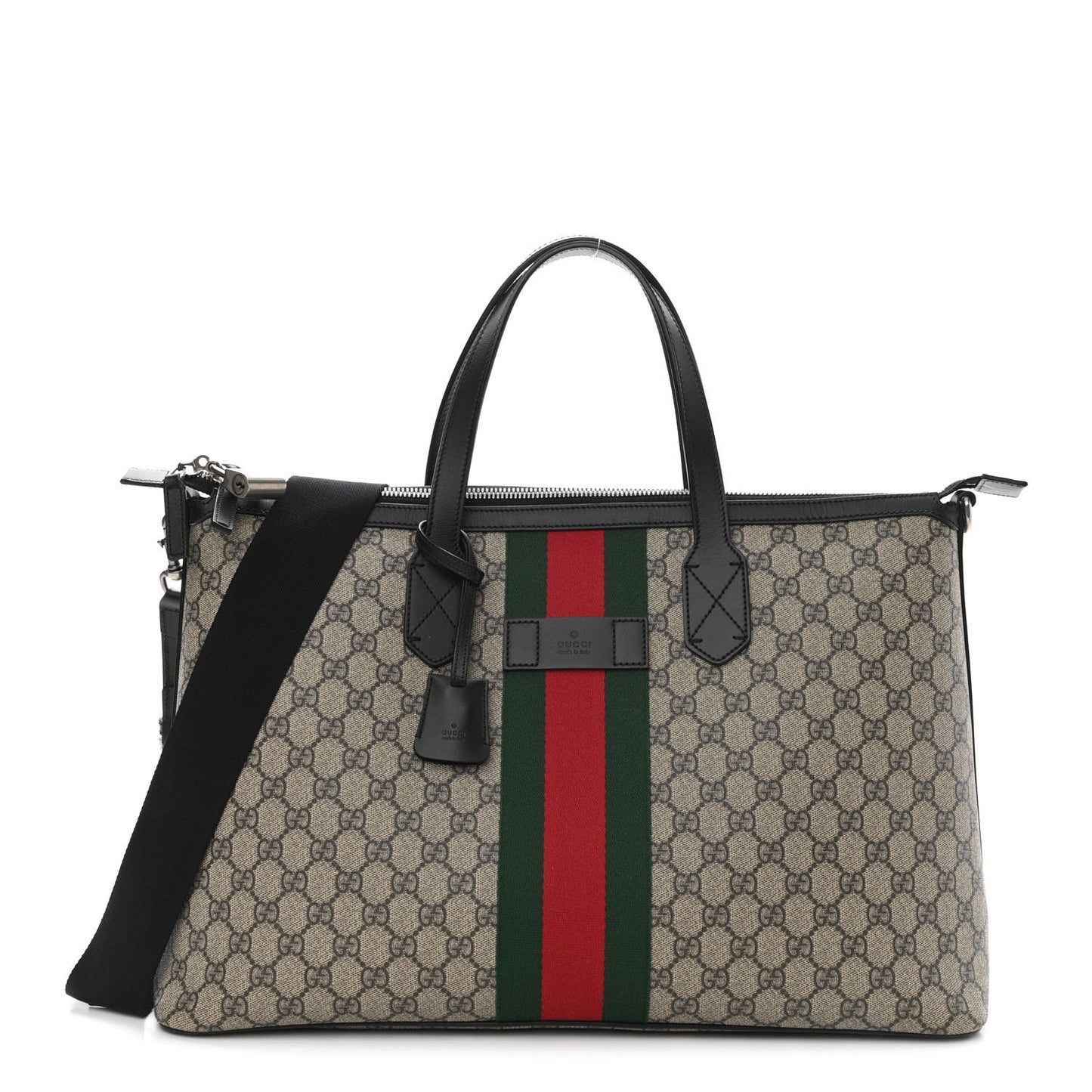 GG Supreme Monogram Web Medium Zippered Tote Beige Black
