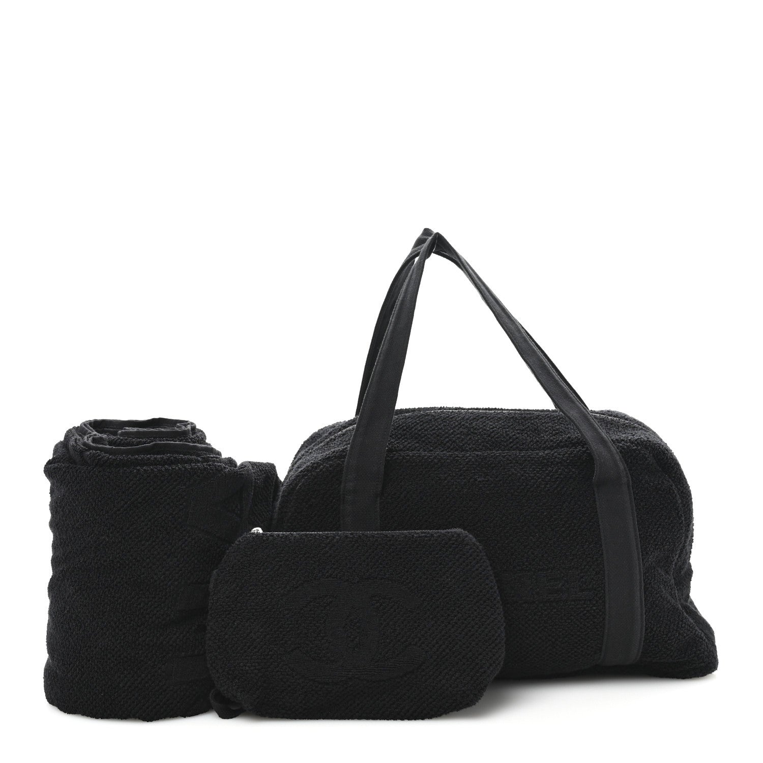 Chanel Terry Cotton CC Beach Duffel Towel Set Black 1 of 11