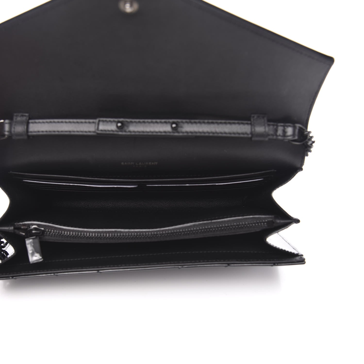 Saint Laurent Patent Matelasse Chevron Monogram Chain Wallet Black 5 of 9