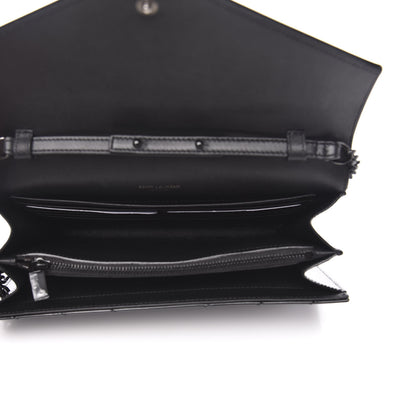 Saint Laurent Patent Matelasse Chevron Monogram Chain Wallet Black 5 of 9