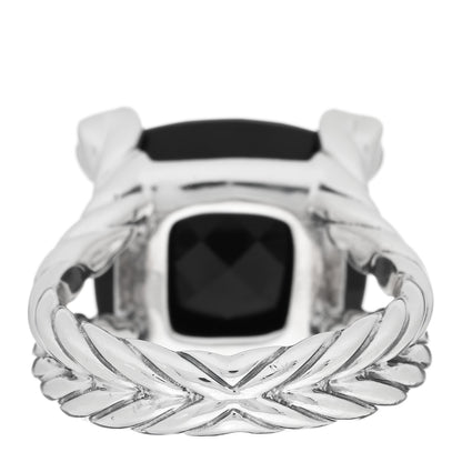 David Yurman Sterling Silver Diamond Black Onyx 14mm Cushion On Point Ring 54 7 4 of 5