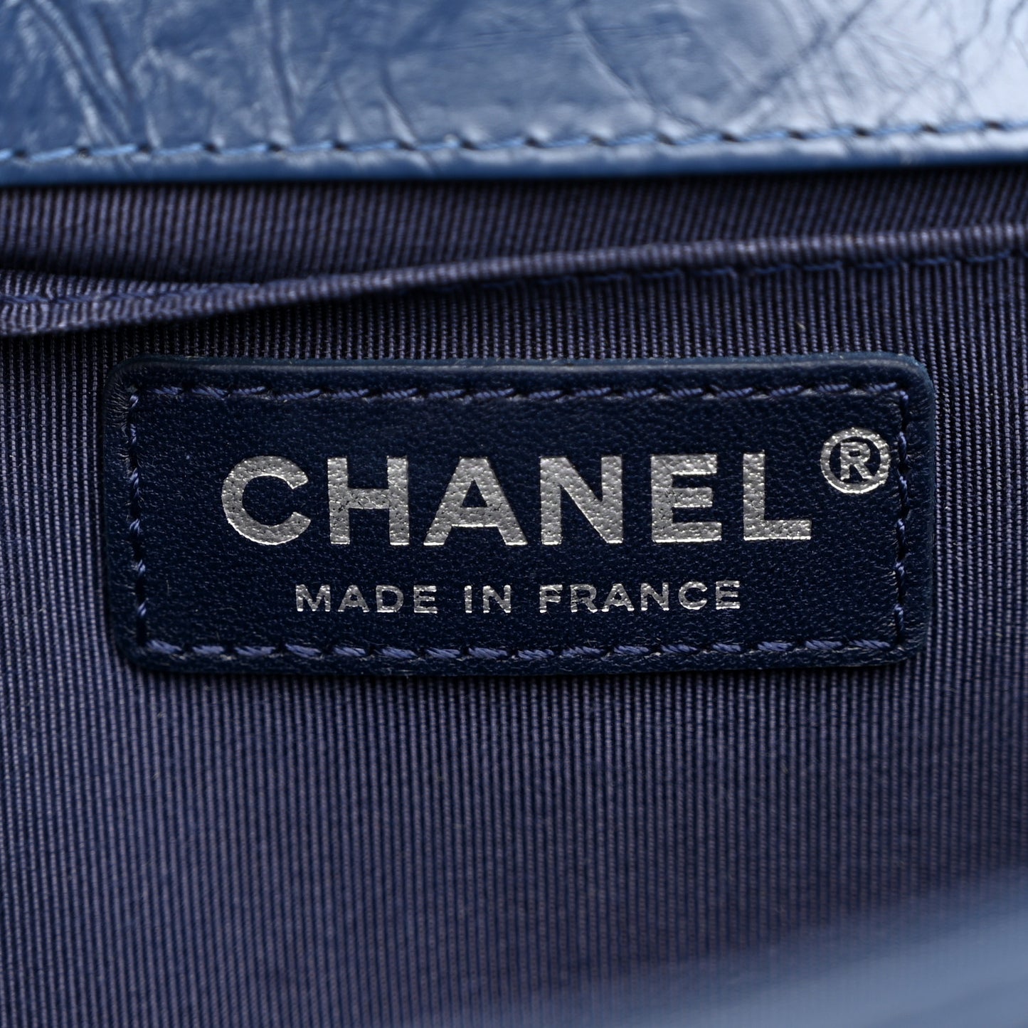 Aged Calfskin Chevron Quilted Medium Jacket Boy Flap Navy Blue