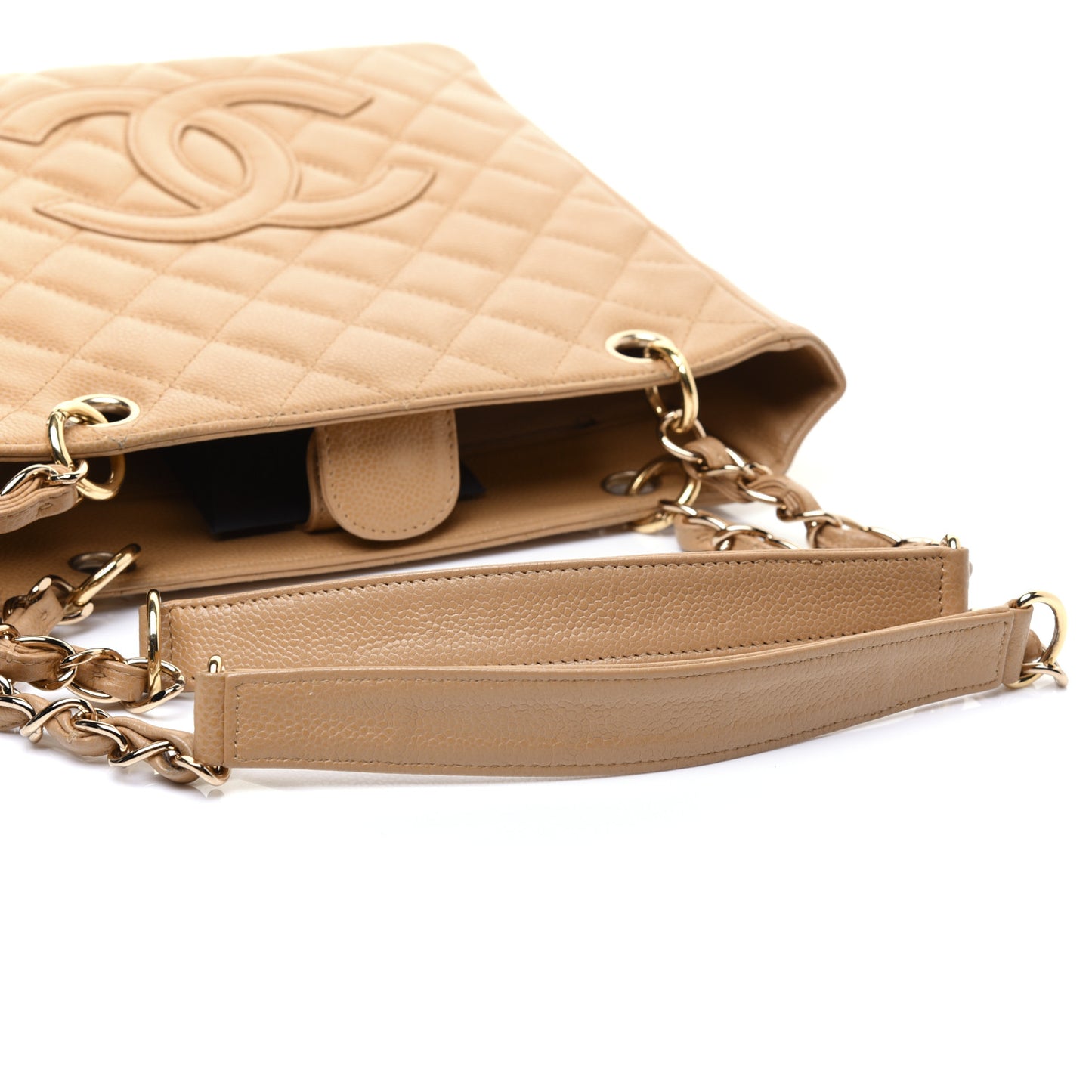 Caviar Quilted Petit Shopping Tote PST Dark Beige