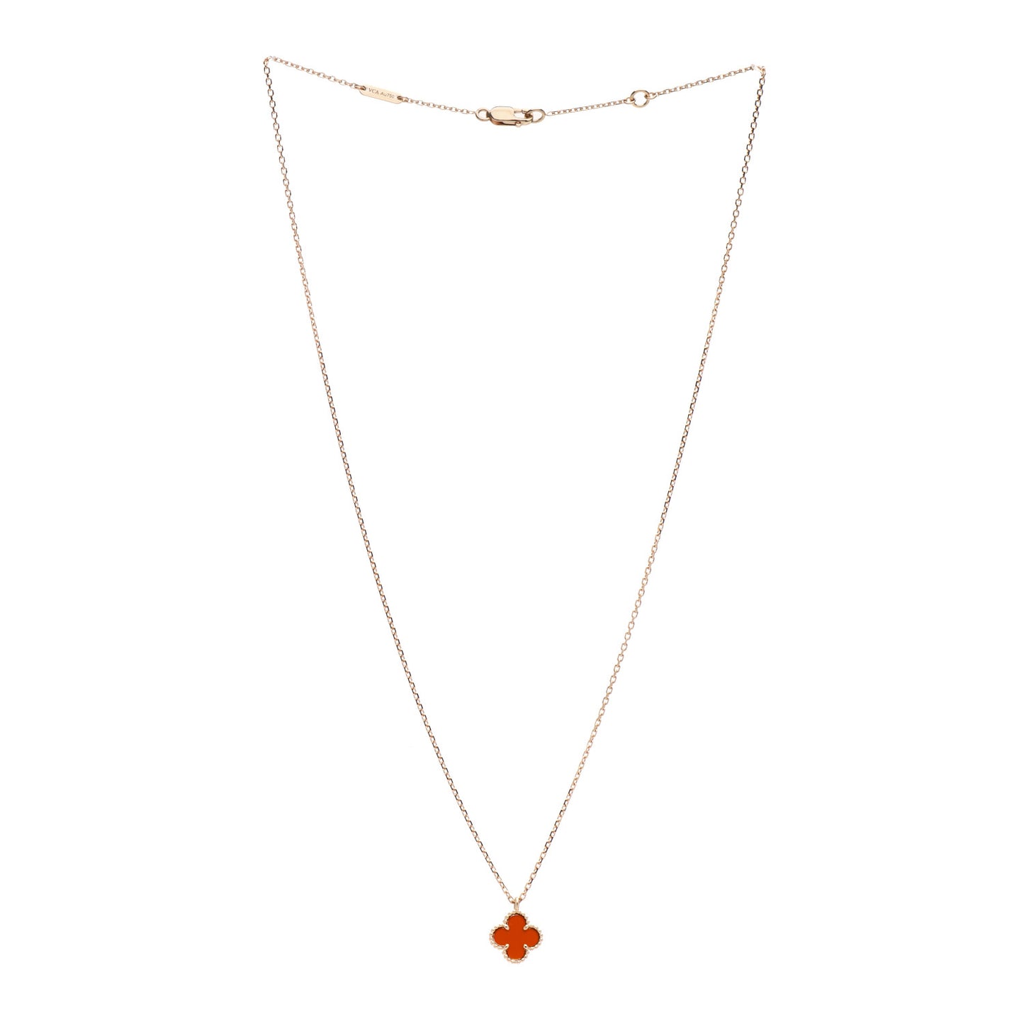 18K Rose Gold Carnelian Sweet Alhambra Pendant Necklace
