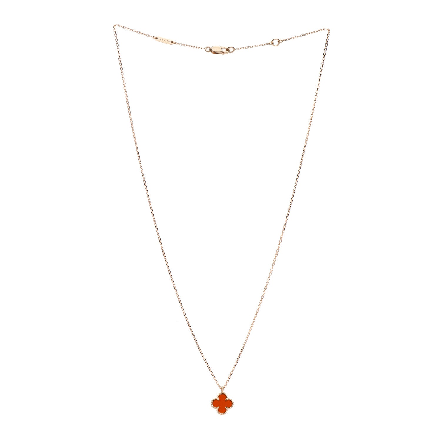 Van Cleef & Arpels 18K Rose Gold Carnelian Sweet Alhambra Pendant Necklace 3 of 5