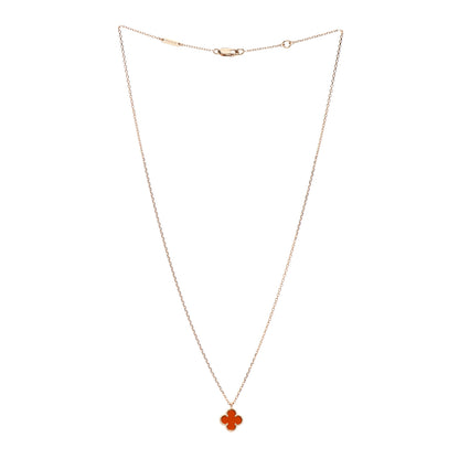 Van Cleef & Arpels 18K Rose Gold Carnelian Sweet Alhambra Pendant Necklace 3 of 5