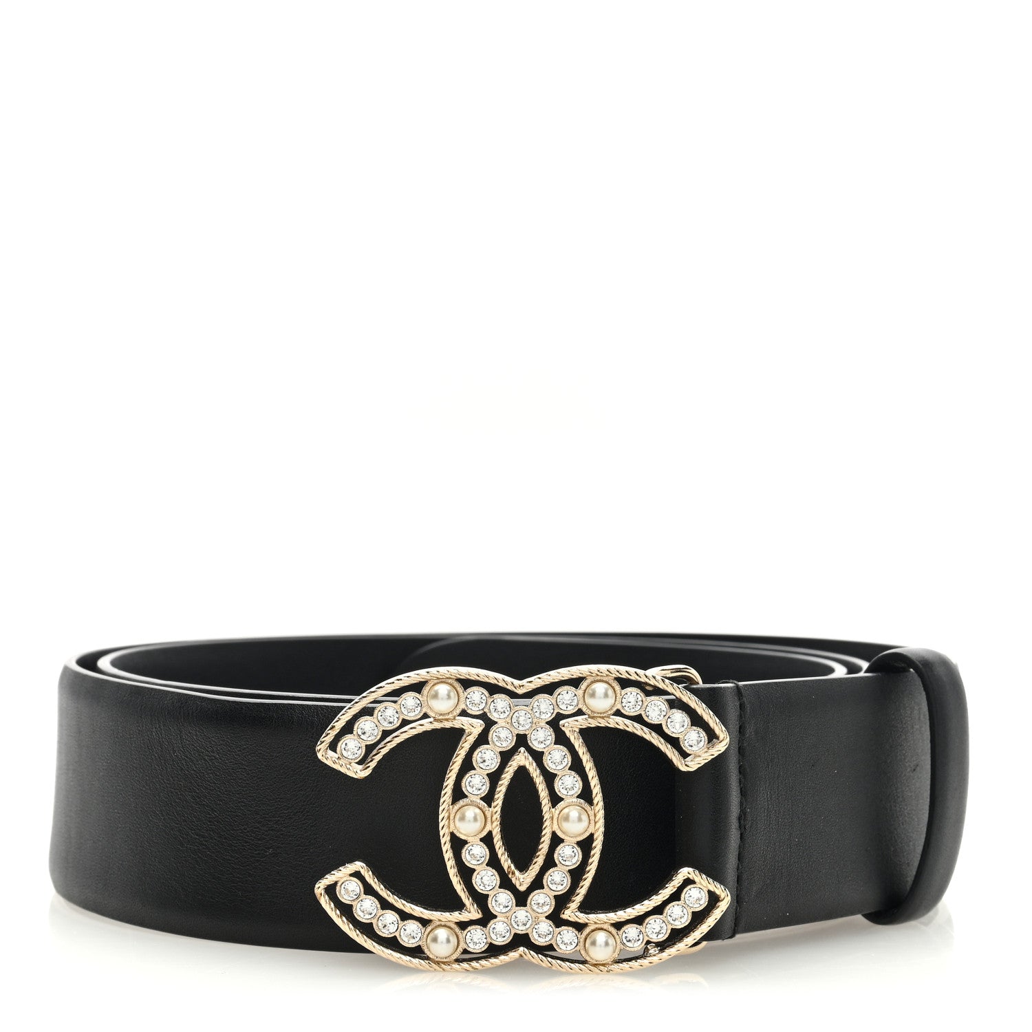 Chanel Pearl Crystal Sparkling Pearls CC Belt 90 36 Black 1 of 5