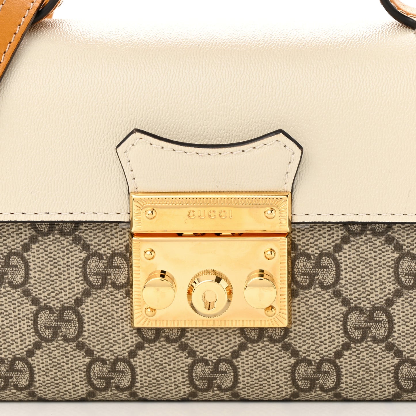 GG Supreme Monogram New Sakai Calfskin Mini Padlock Top Handle Shoulder Bag Beige Ebony Mystic White Sun Oil