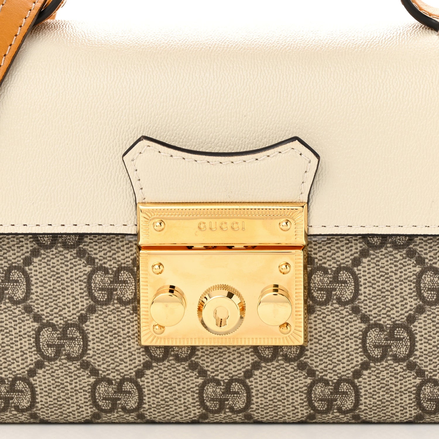 Gucci GG Supreme Monogram New Sakai Calfskin Mini Padlock Top Handle Shoulder Bag Beige Ebony Mystic White Sun Oil 8 of 10