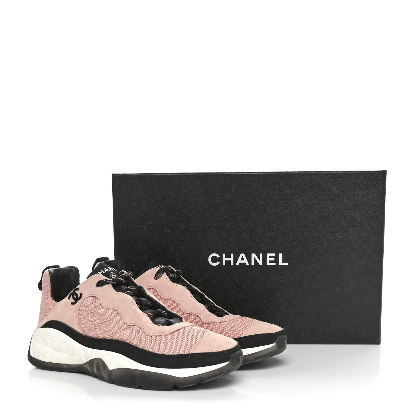 Mesh Suede Calfskin Quilted Sneakers 38 Pink Beige