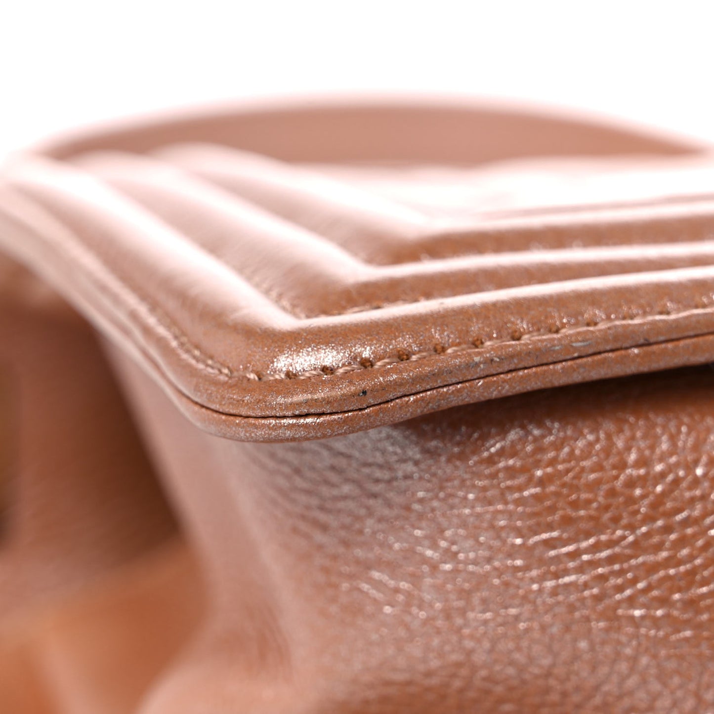 Metallic Calfskin Quilted Medium Boy Flap Dark Beige