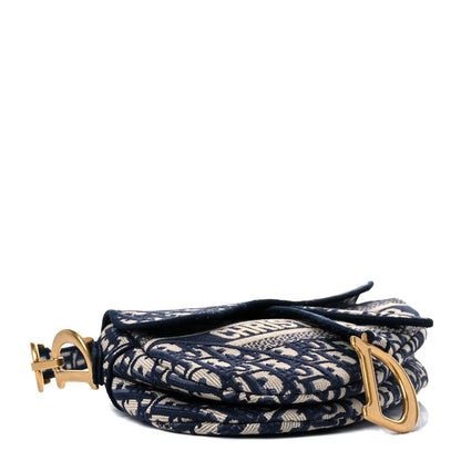 Christian Dior Oblique Embroidered Saddle Bag Blue 4 of 13