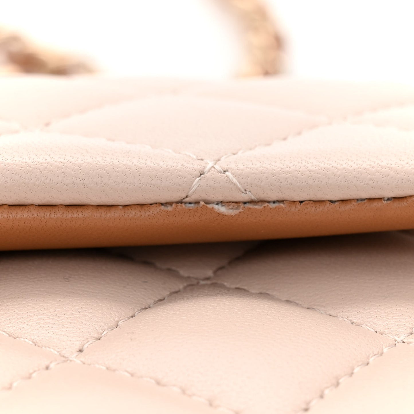 Lambskin Quilted Bi-Color Mini Top Handle Rectangular Flap Ecru Dark Beige