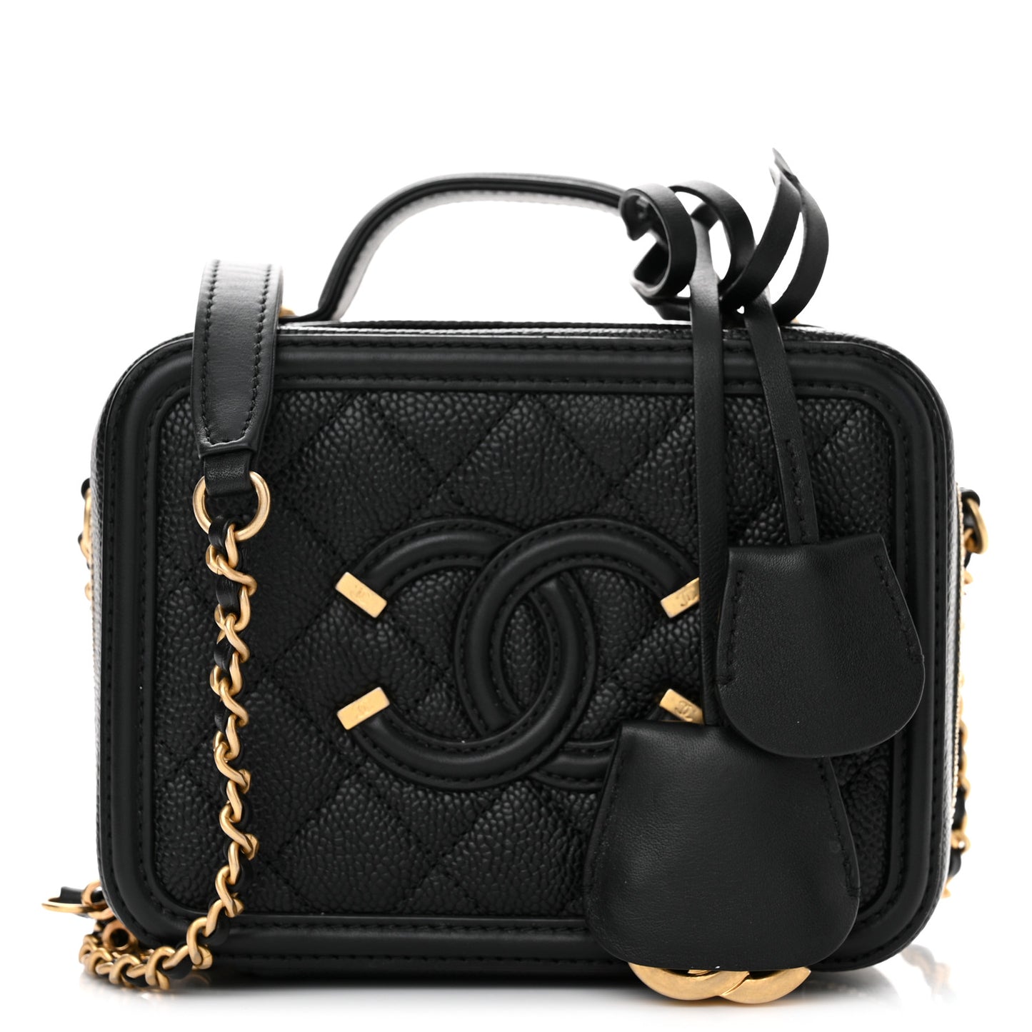 Caviar Quilted Small CC Filigree Vanity Case Black