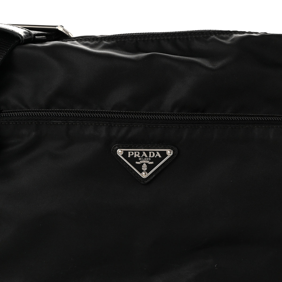 Re-Nylon Vela Saffiano Pocket Double Zip Shoulder Bag Black