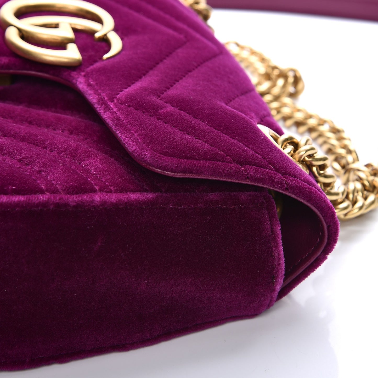 Velvet Matelasse Mini GG Marmont Shoulder Bag Fuchsia Violet Cyclamen