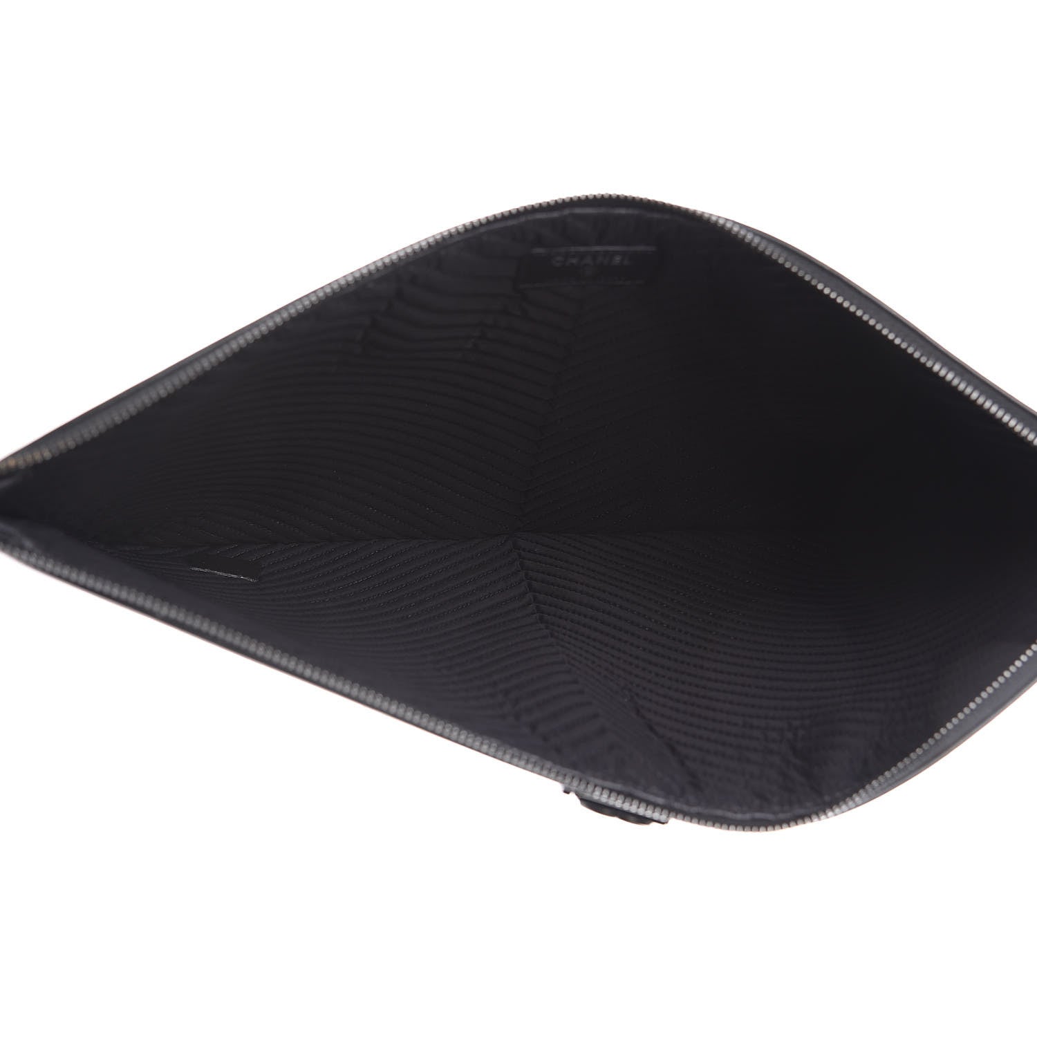 Chanel Calfskin Painted Chevron Embossed Large Boy Zip Pouch Black 5 of 11
