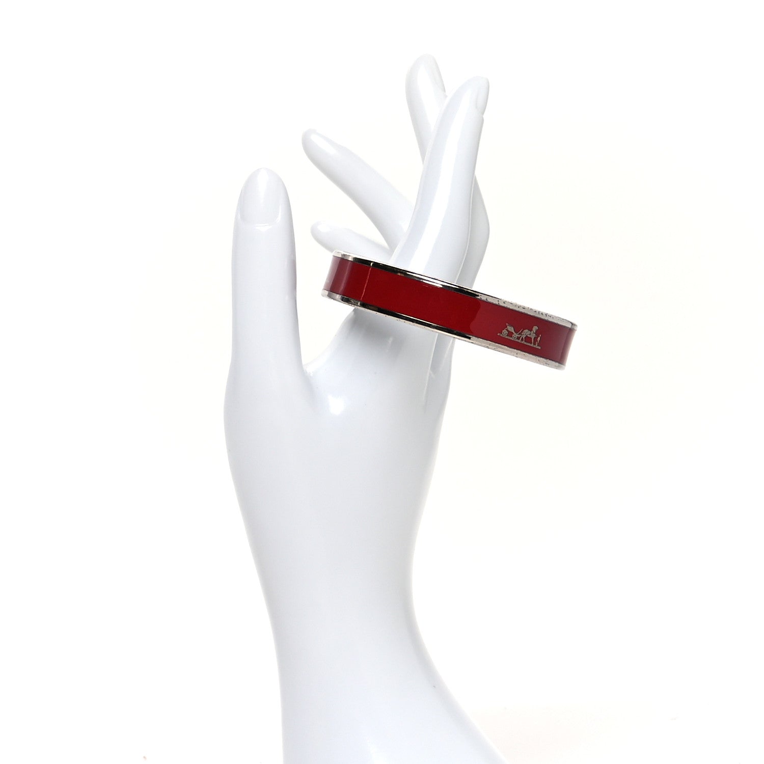 Hermes Enamel Printed Narrow Caleche Bracelet 62 Rouge H 2 of 6