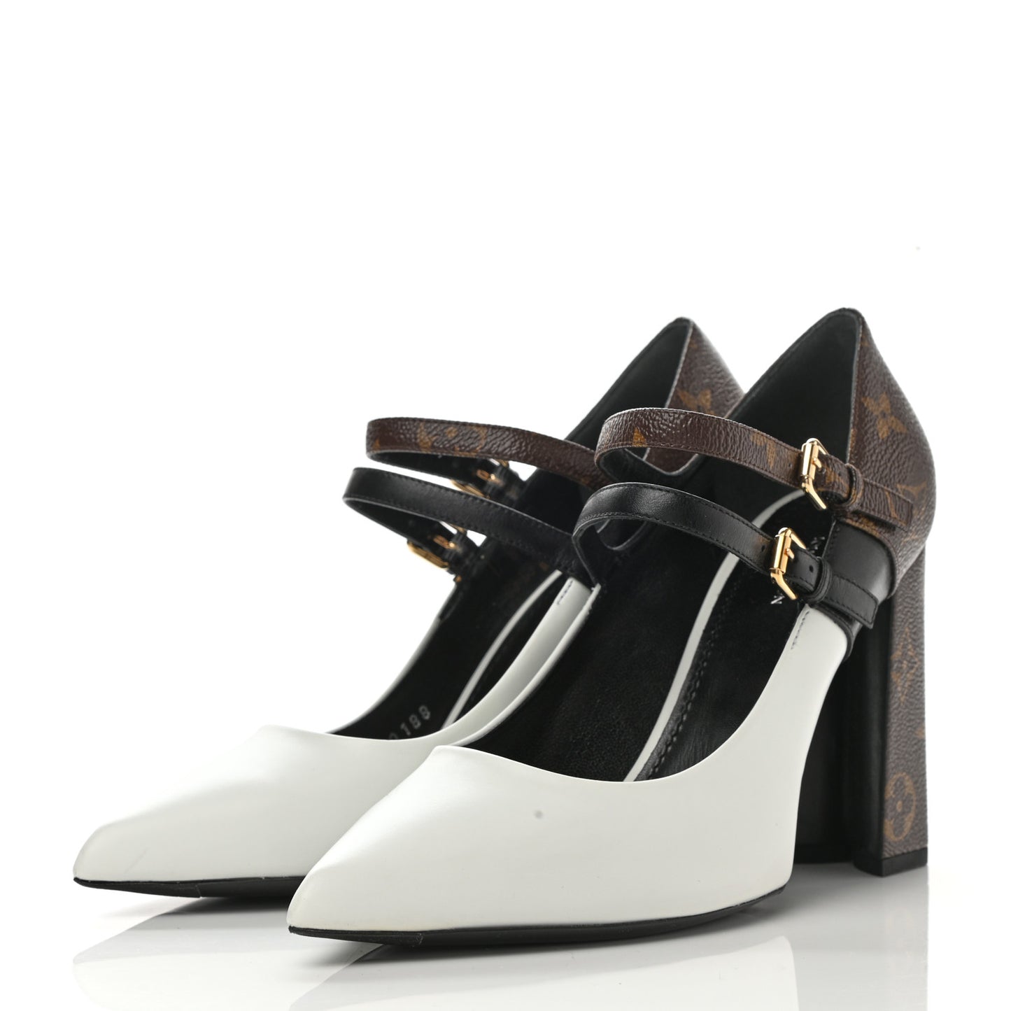 Calfskin Monogram Matchmake Strap Pumps 38.5 Black White