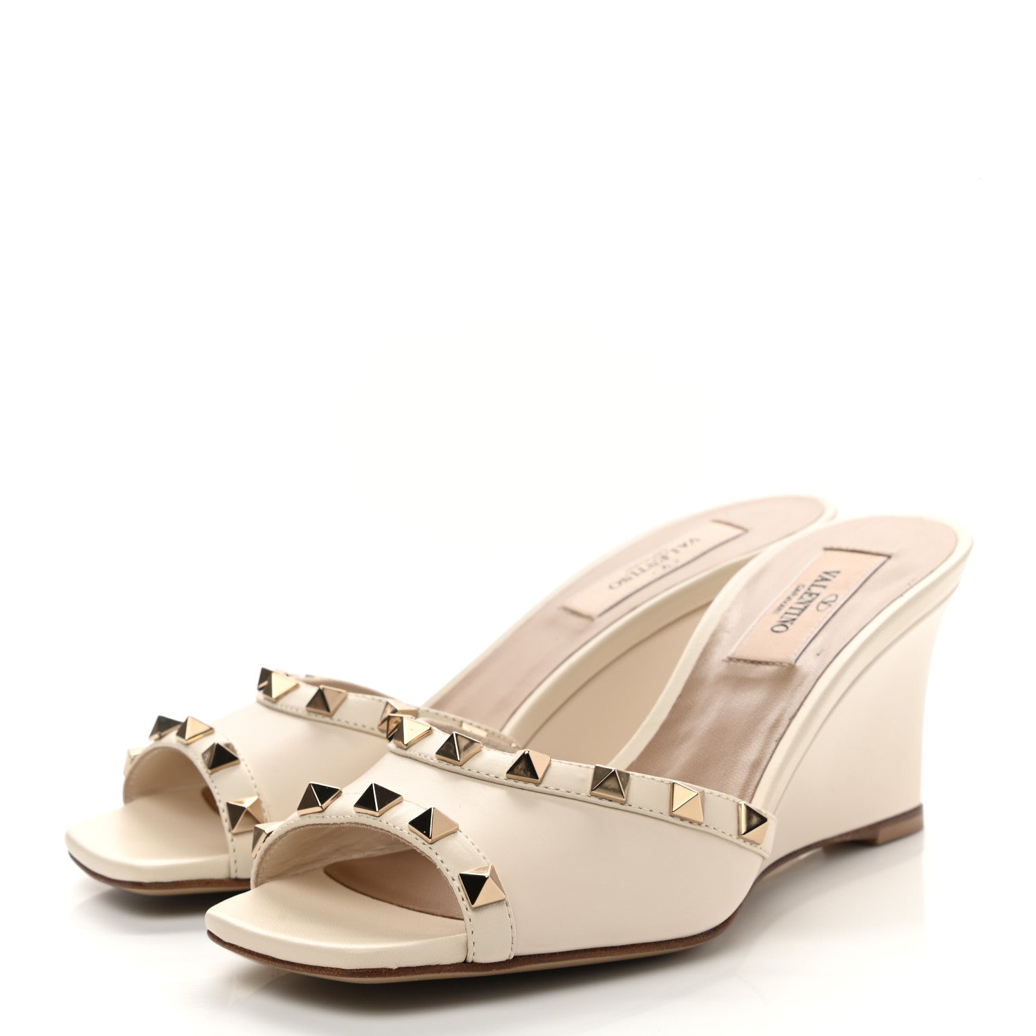 Valentino Garavani Calfskin Nappa Rockstud Wedge Sandals 36 Light Ivory 3 of 9