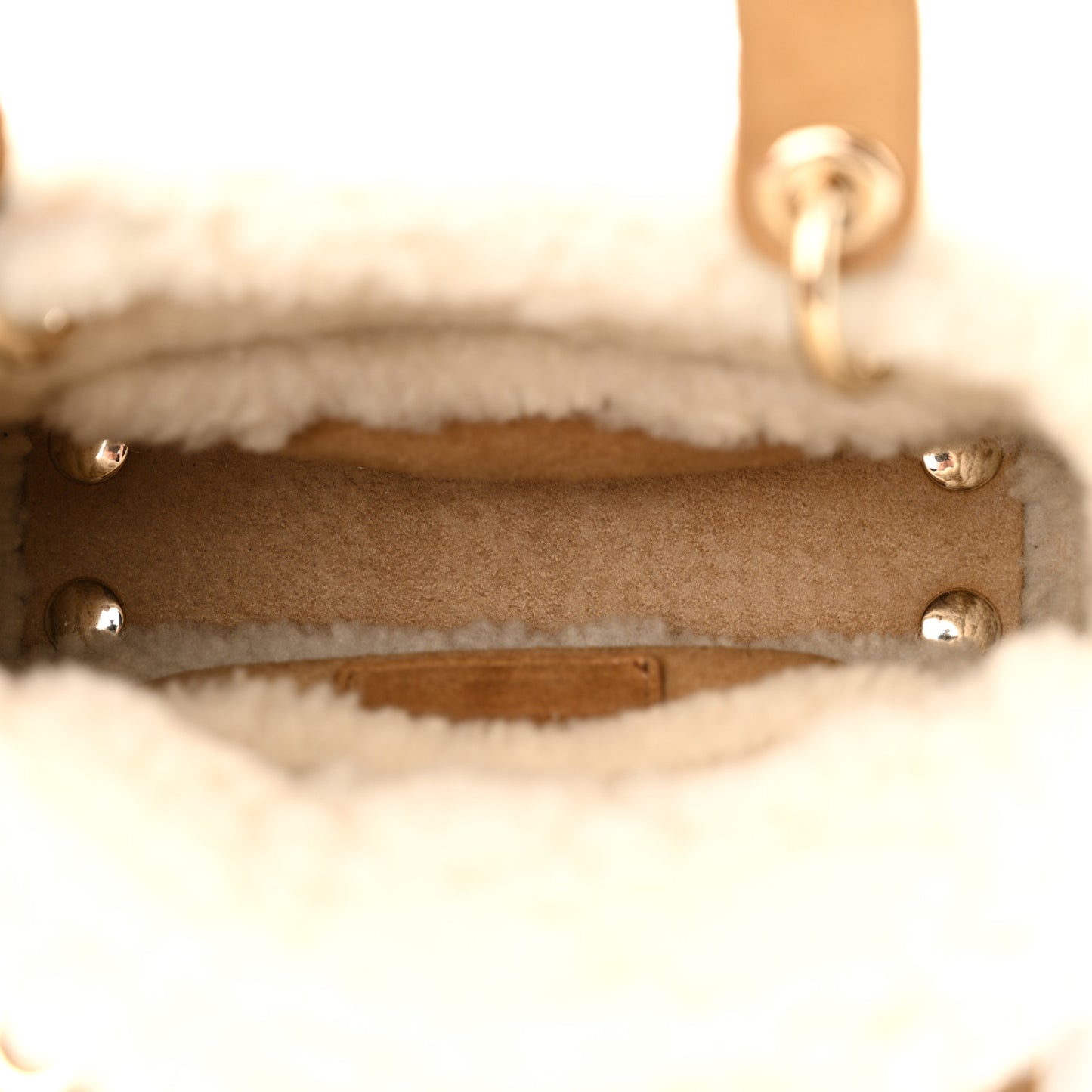 Suede Shearling Cannage Mini Lady Dior Camel