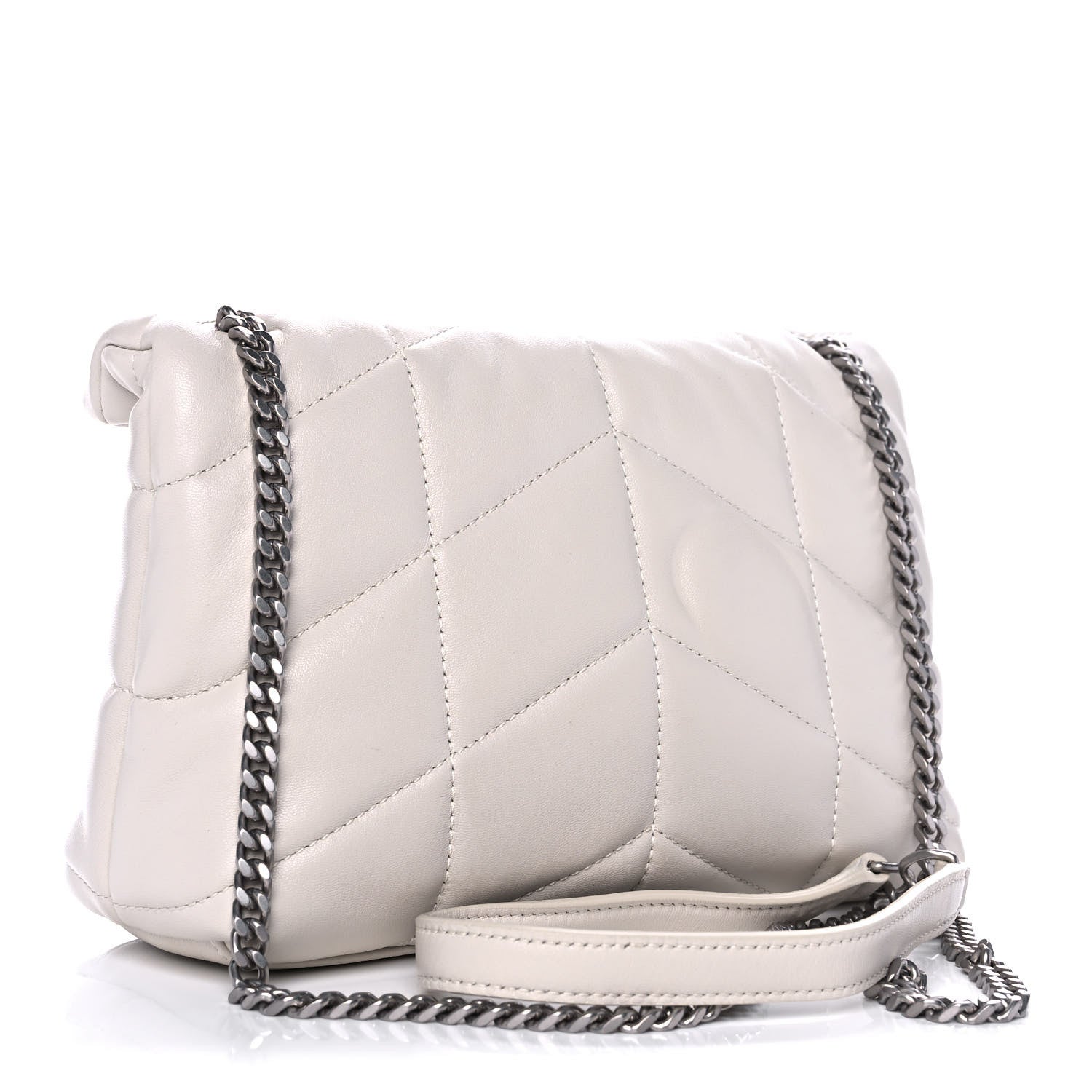 Saint Laurent Lambskin Quilted Toy Loulou Puffer Monogram Chain Satchel Blanc Vintage 3 of 13