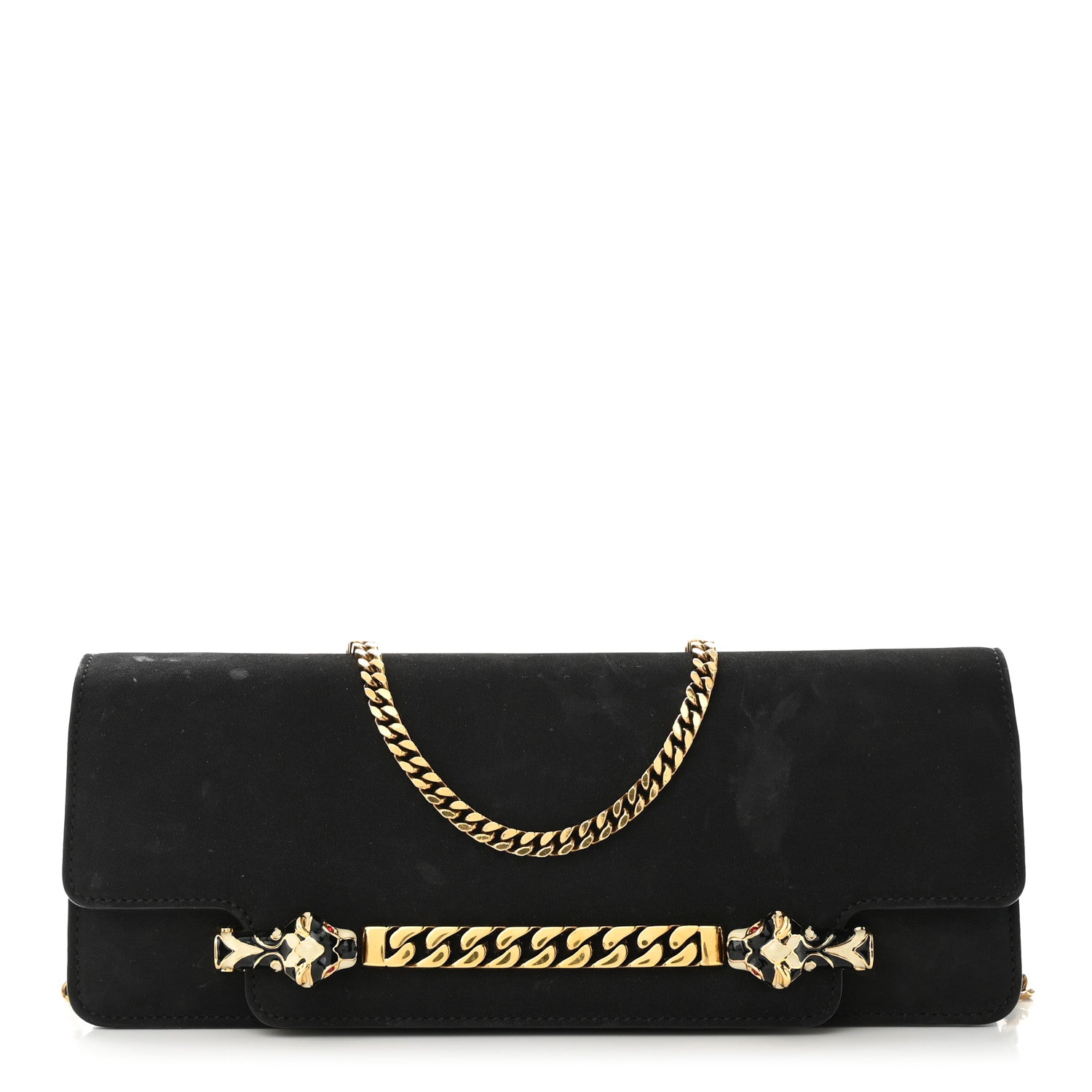 Gucci Suede Tigrette Chain Clutch Black 1 of 11