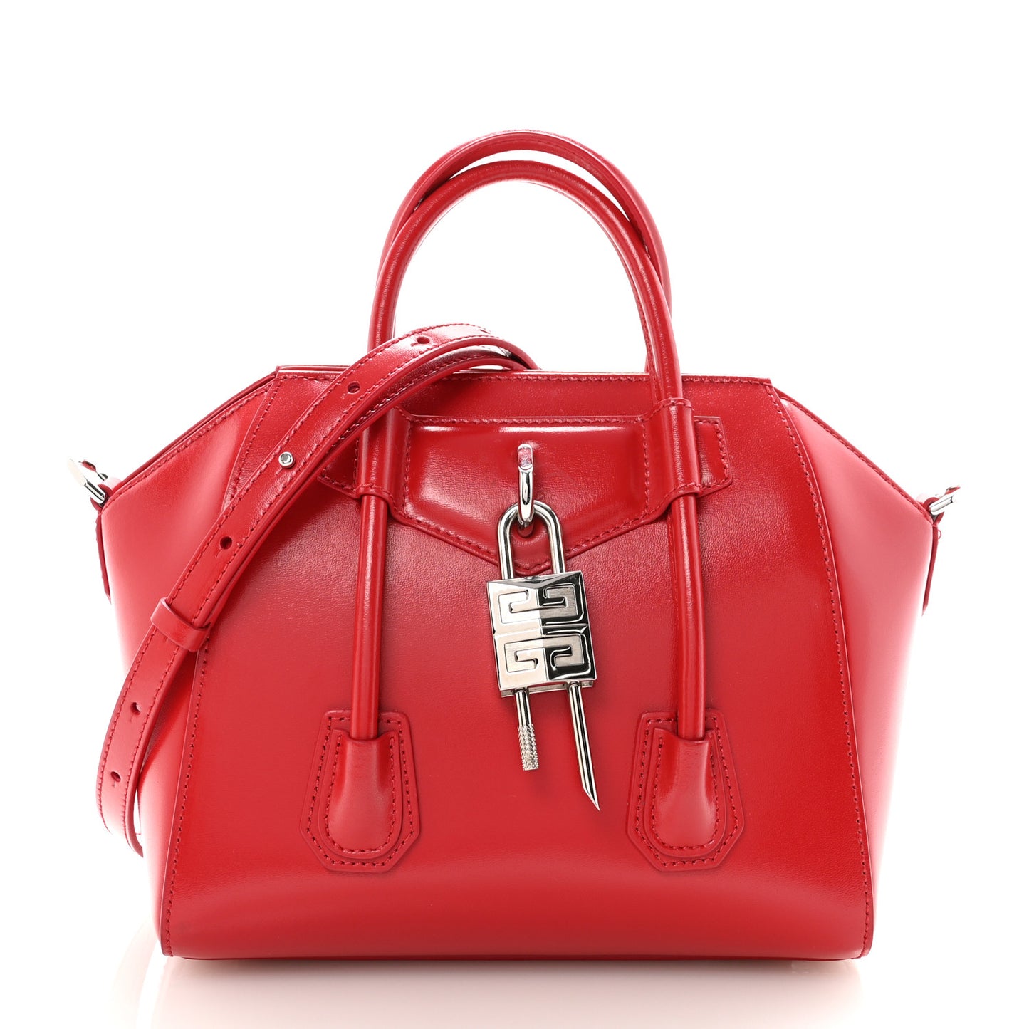 Box Calfskin Mini Lock Antigona Shoulder Bag Red