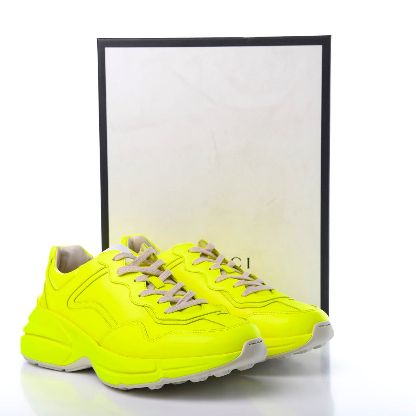 Calfskin Mens Rhyton Sneakers 10 Yellow Fluo