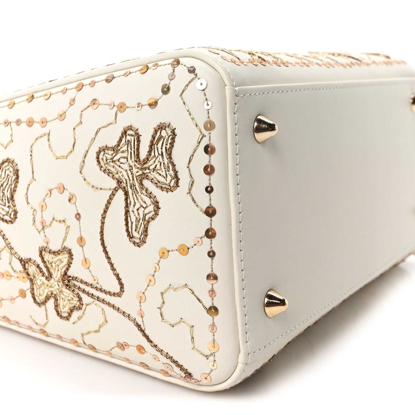 Smooth Calfskin Sequin Embroidered Clover Medium Lady Dior White