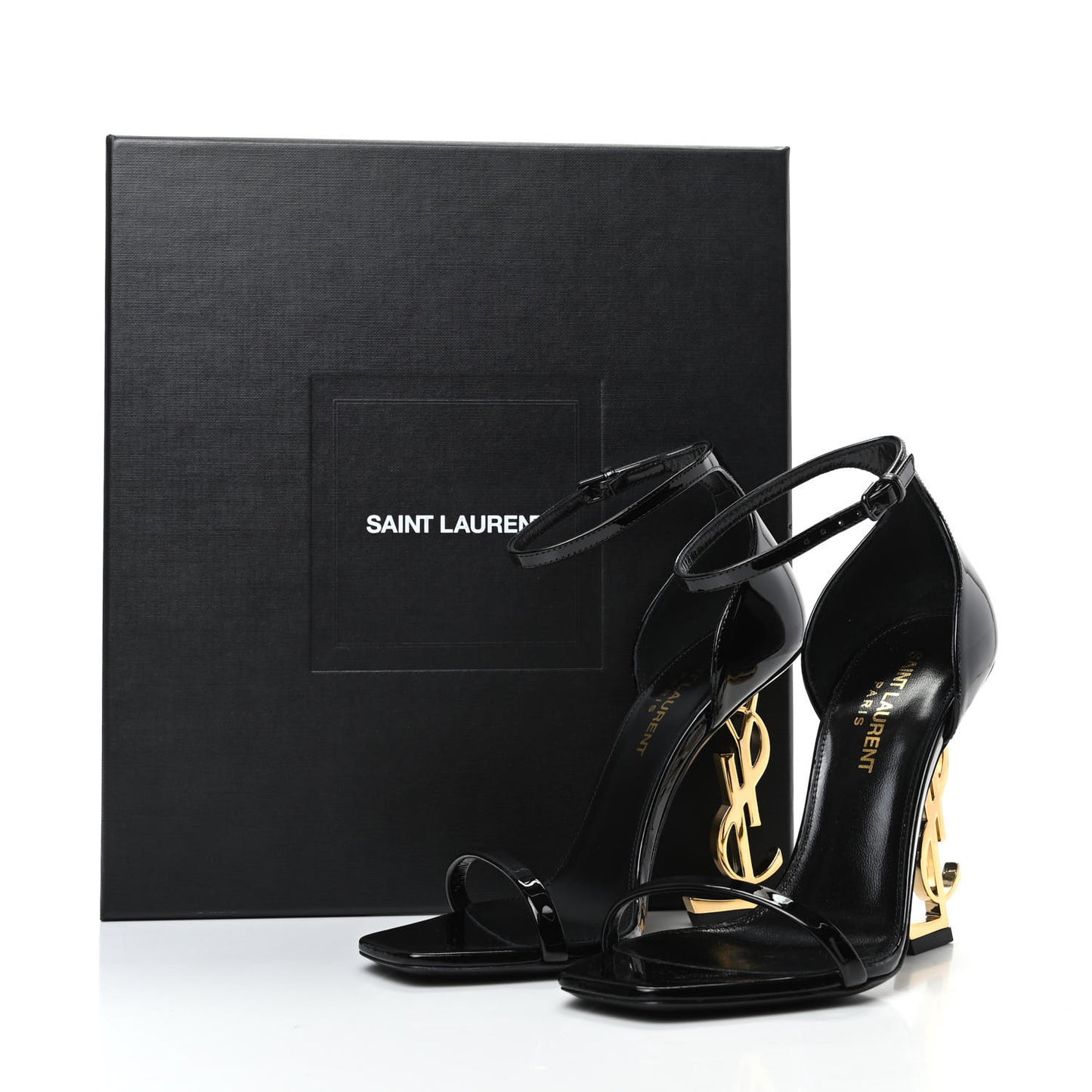 Patent Calfskin Opyum 110 Sandals 35.5 Black Gold