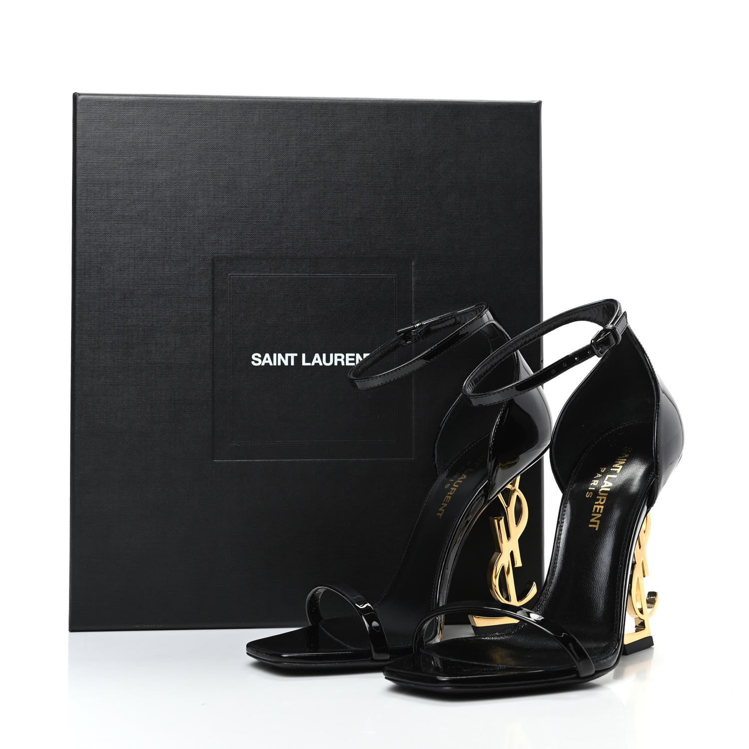 Saint Laurent Patent Calfskin Opyum 110 Sandals 35.5 Black Gold 8 of 8