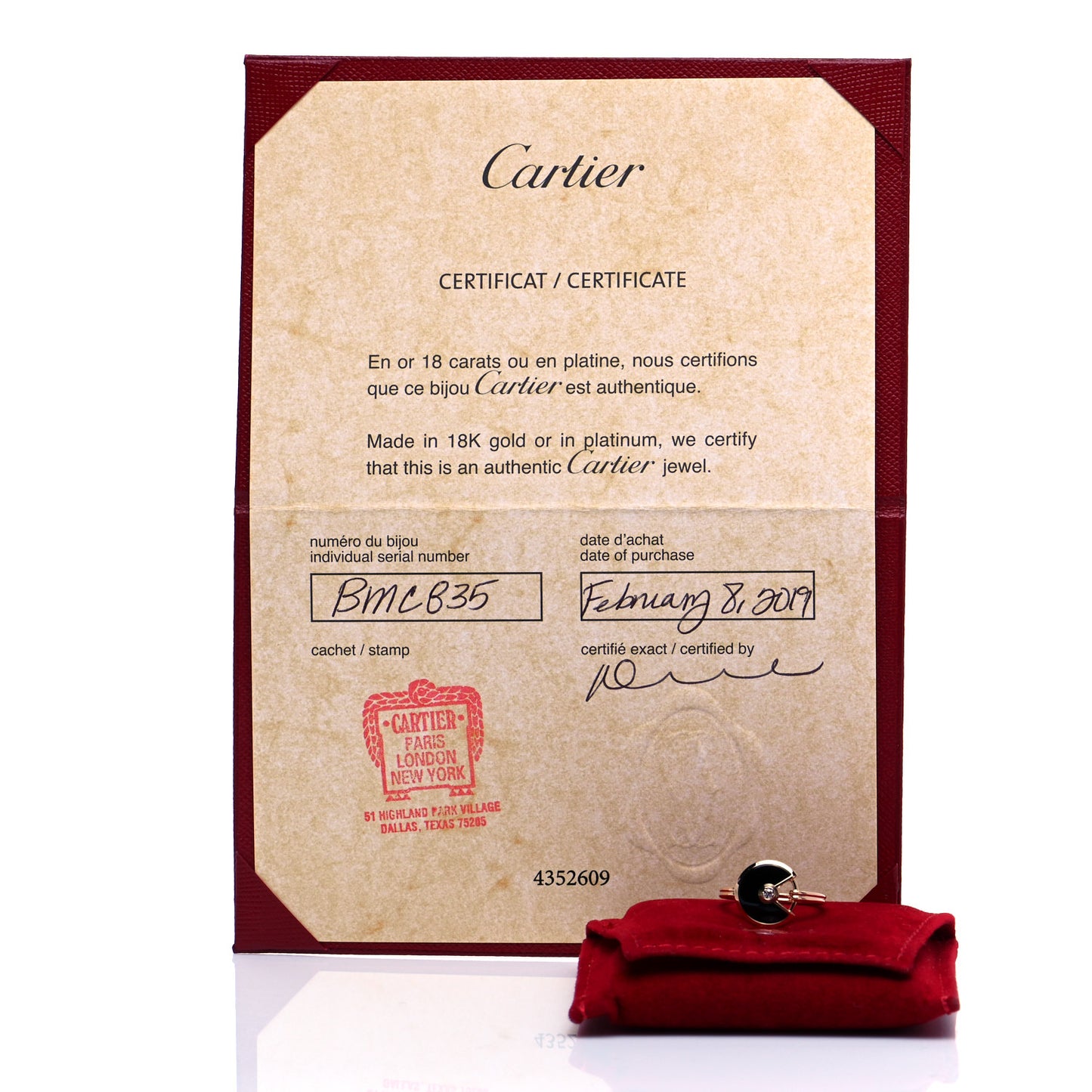 18K Pink Gold Diamond Black Onyx Amulette de Cartier Ring 51 5.5