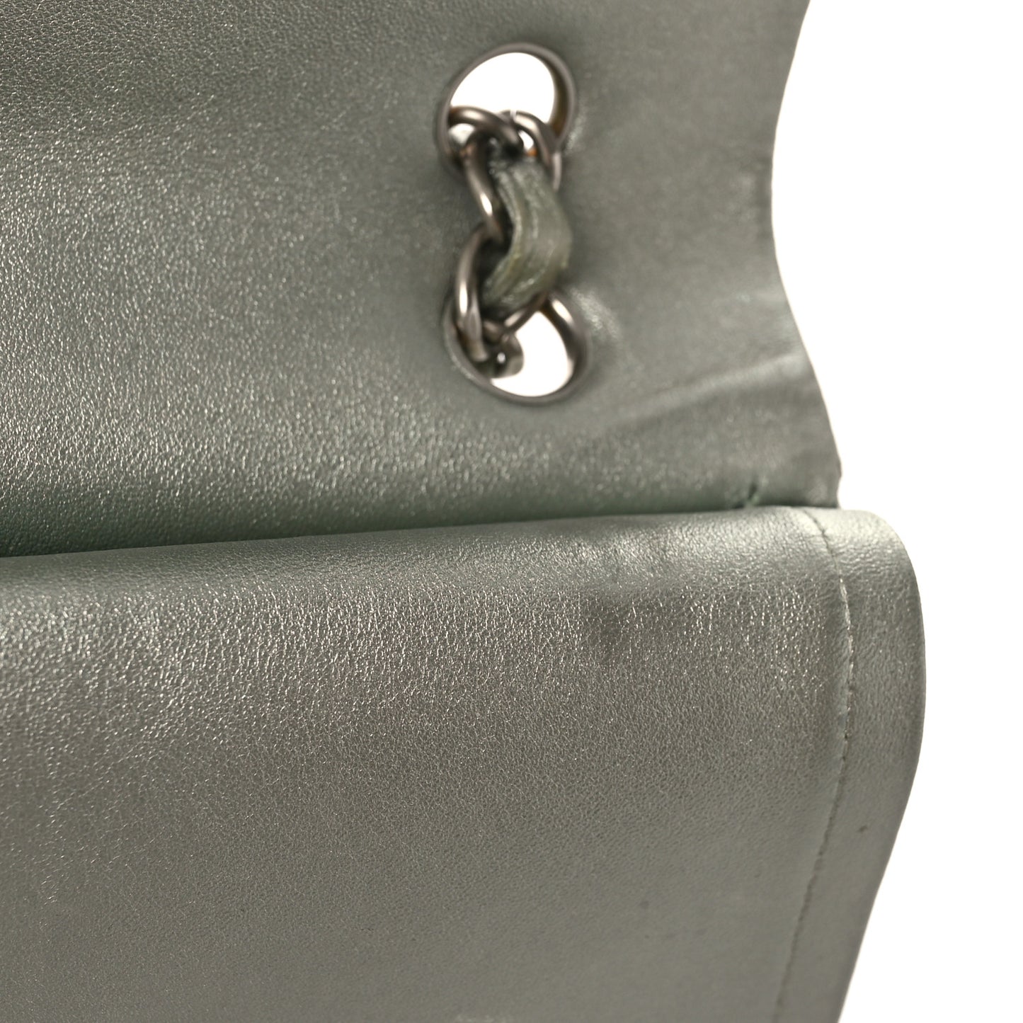 Metallic Lambskin Quilted Maxi Double Flap Green