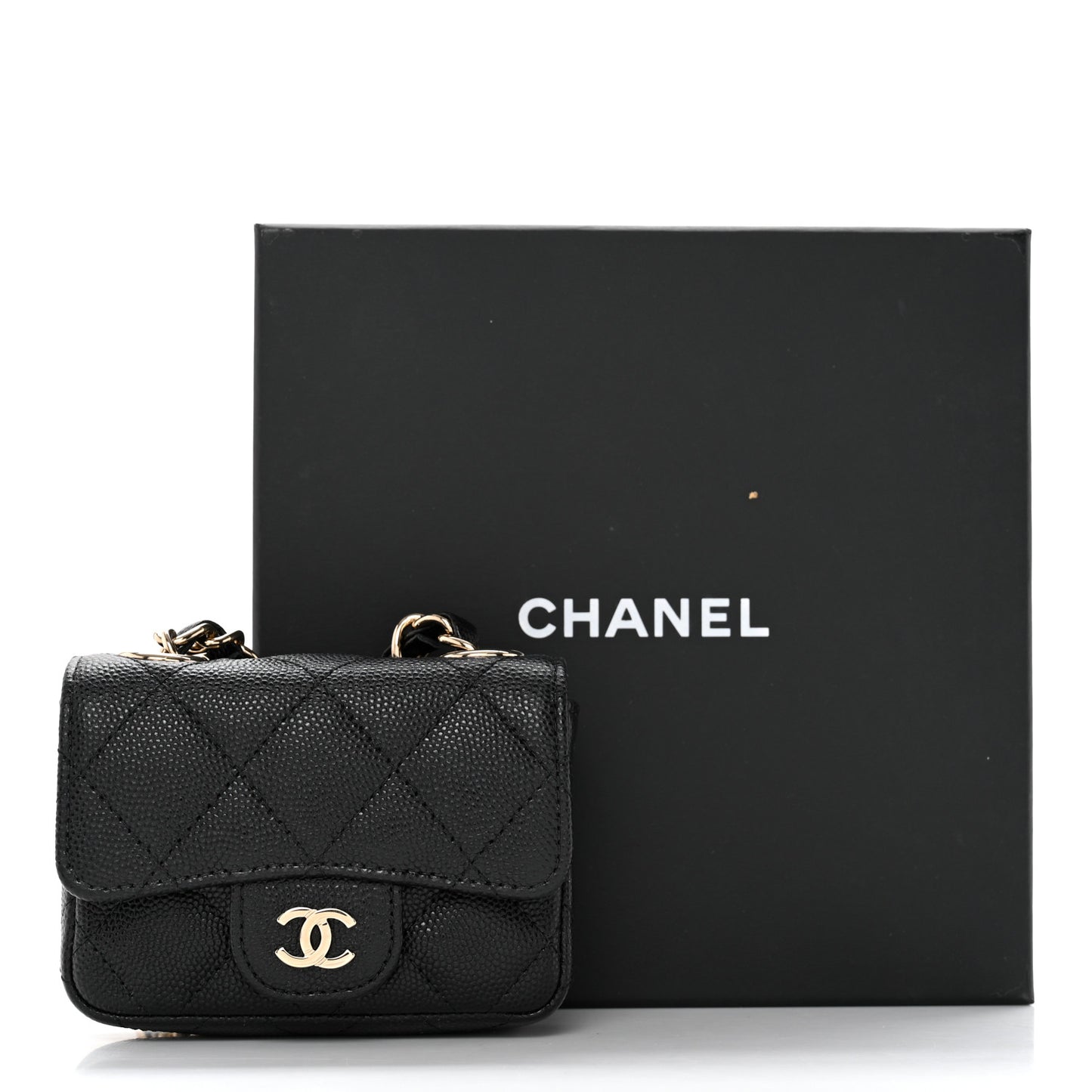 Caviar Quilted Mini Chain Belt Bag Black