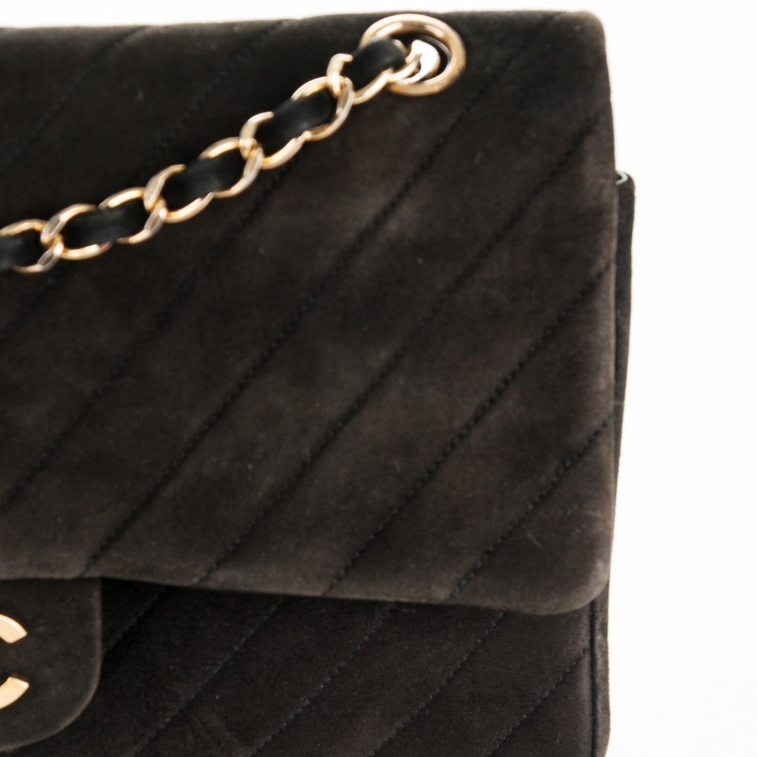 Chanel Suede Chevron Medium Double Flap Bag Black 11 of 12