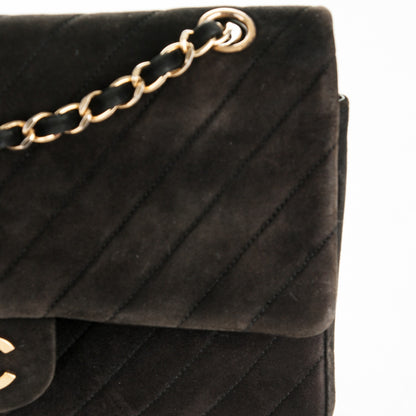 Chanel Suede Chevron Medium Double Flap Bag Black 11 of 12