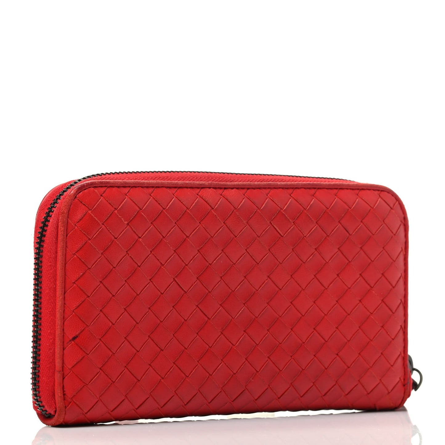 Nappa Intrecciato Zip Around Wallet Red