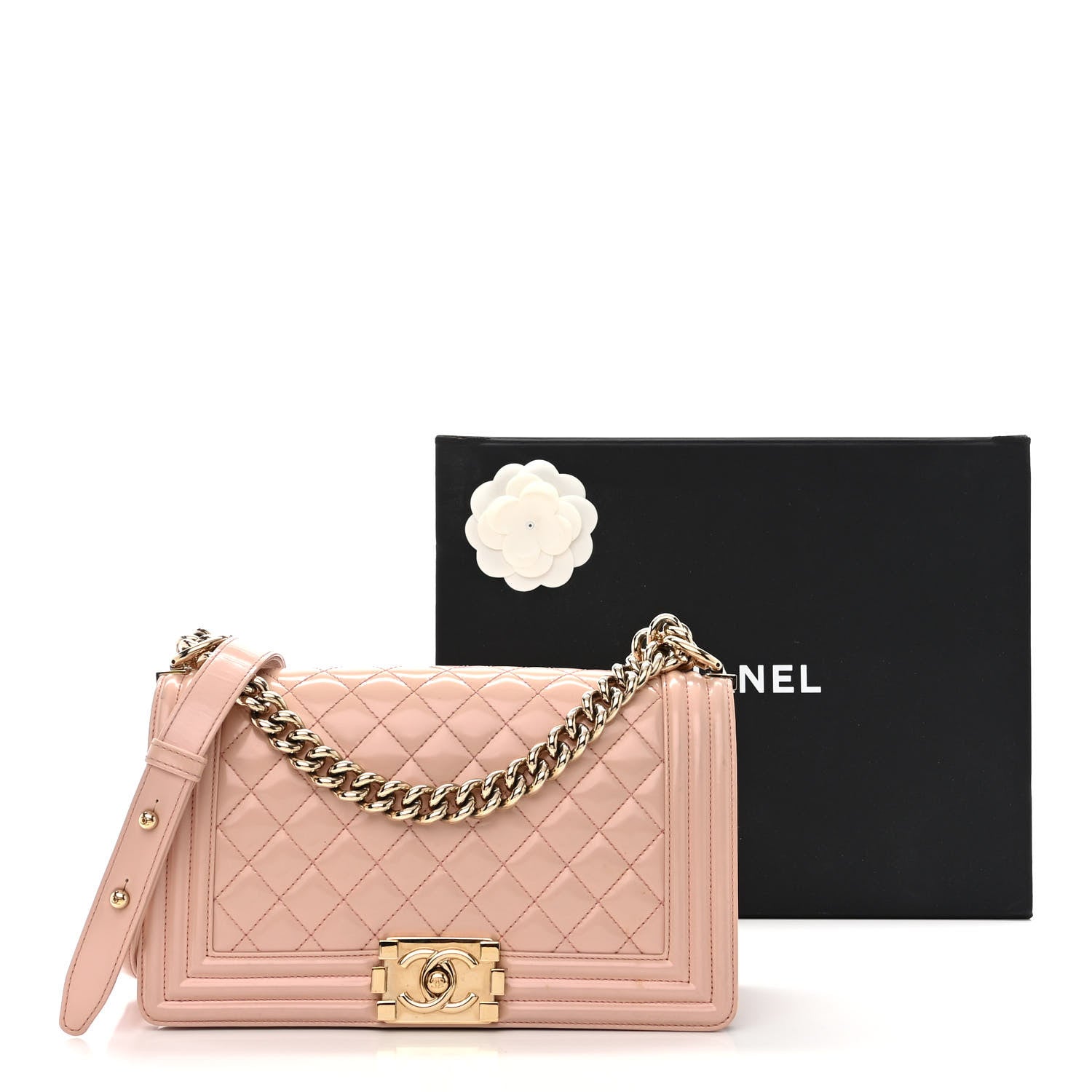 Chanel Patent Calfskin Quilted Medium Boy Flap Beige 3 of 16