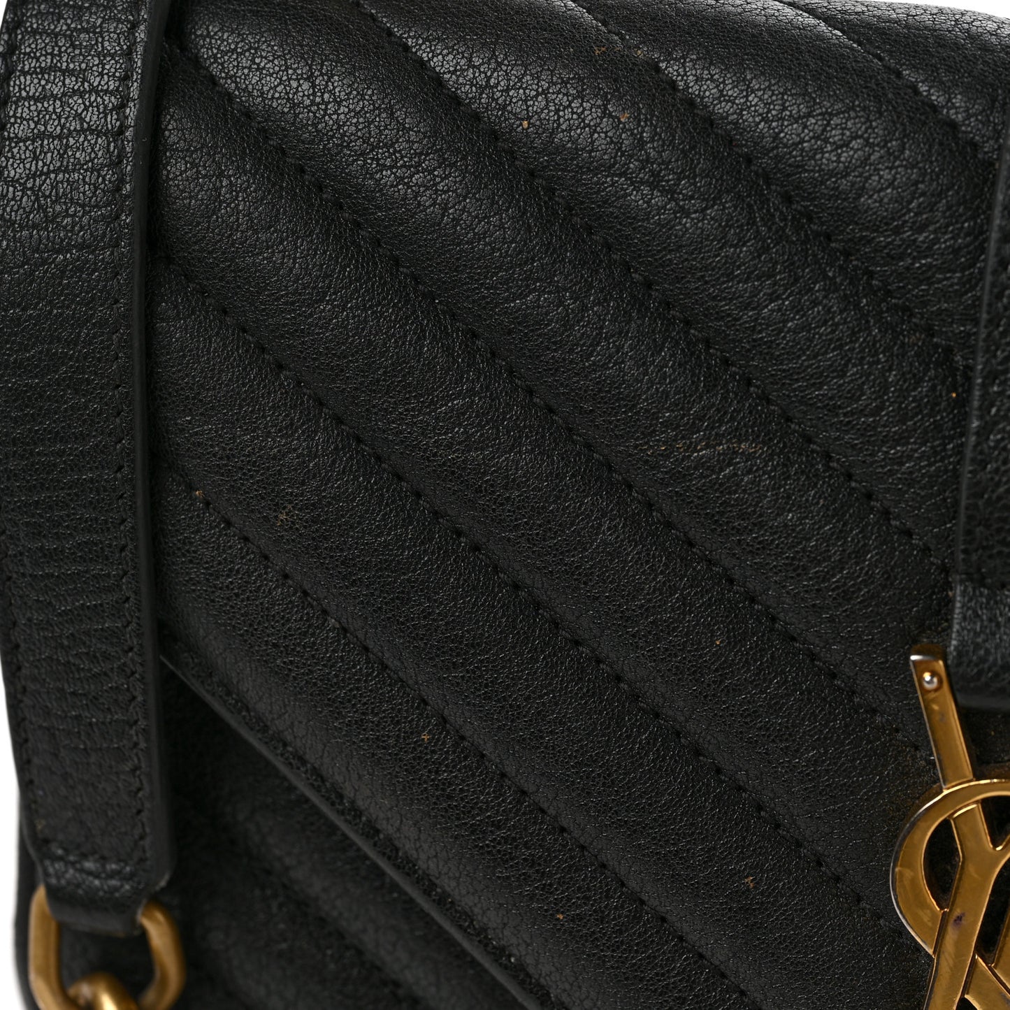 Sheepskin Matelasse Chevron Monogram Medium College Bag Black