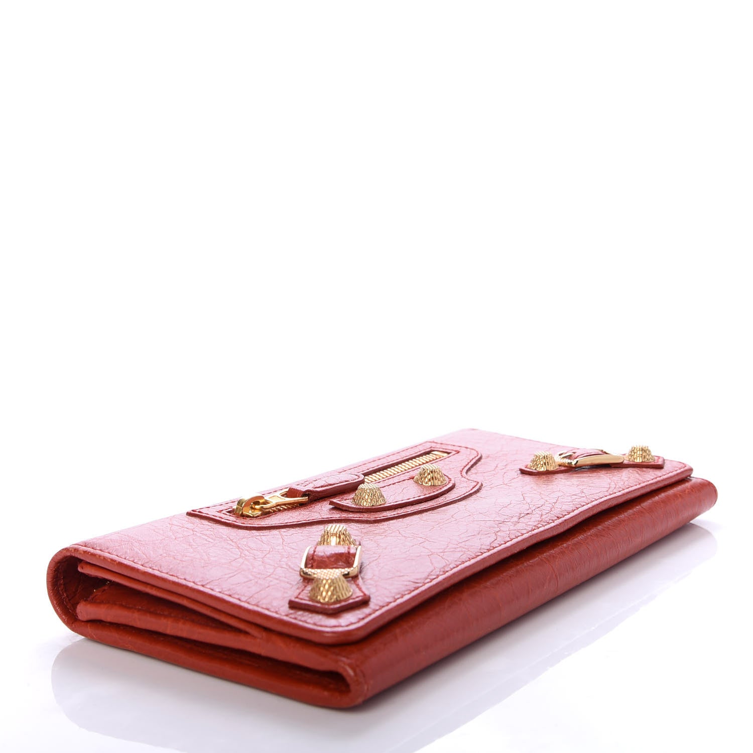 Balenciaga Agneau Giant 12 Gold Hardware Money Wallet Rouge Ambre 4 of 9