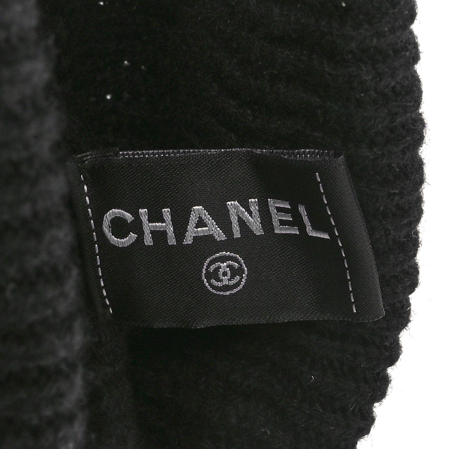 Cashmere Sequin Logo Beanie Hat Black Gold