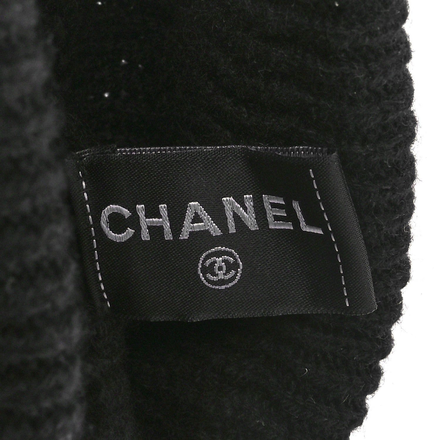 Chanel Cashmere Sequin Logo Beanie Hat Black Gold 5 of 5