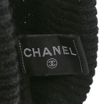 Chanel Cashmere Sequin Logo Beanie Hat Black Gold 5 of 5
