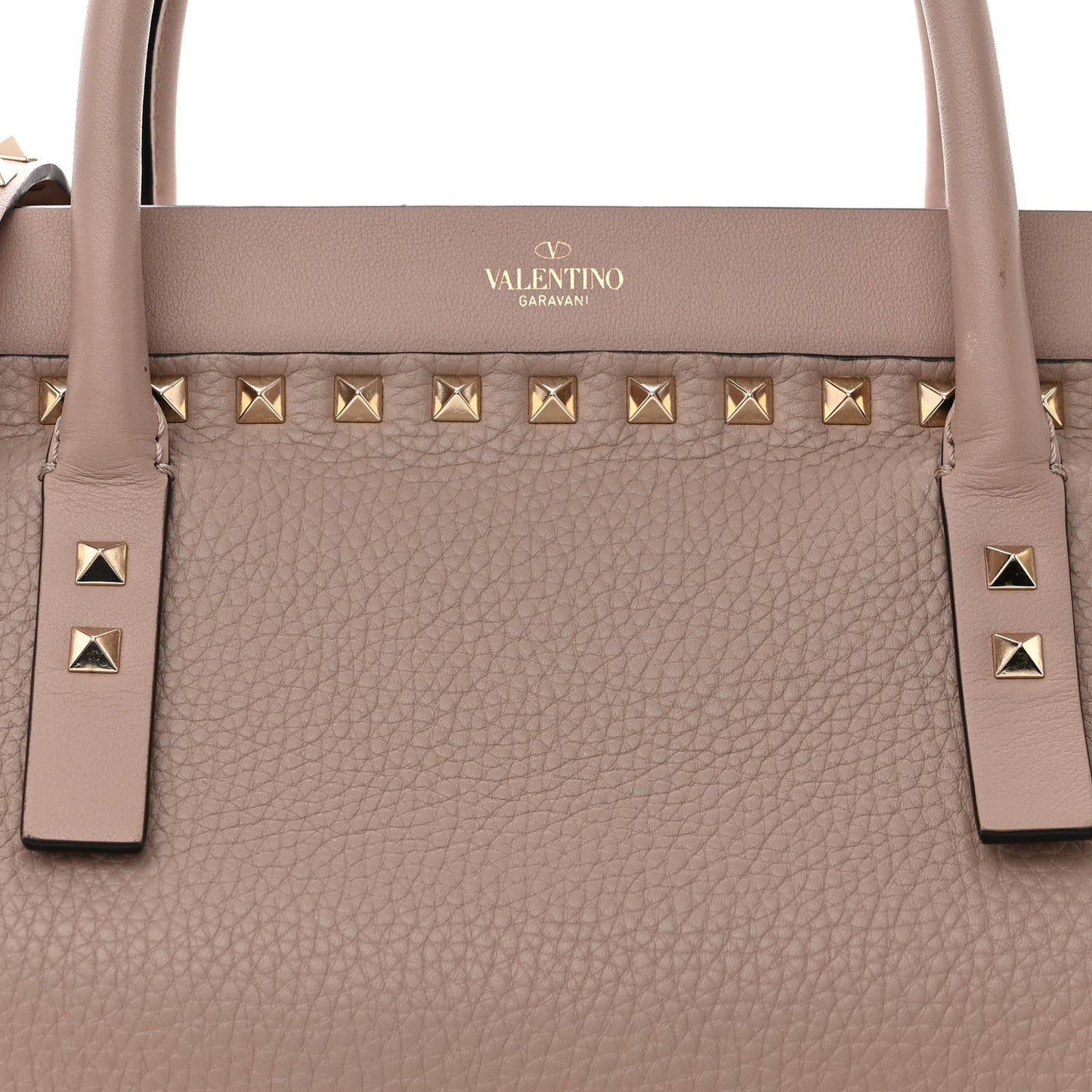 Pebbled Calfskin Small Rockstud Double Handle Bag Poudre