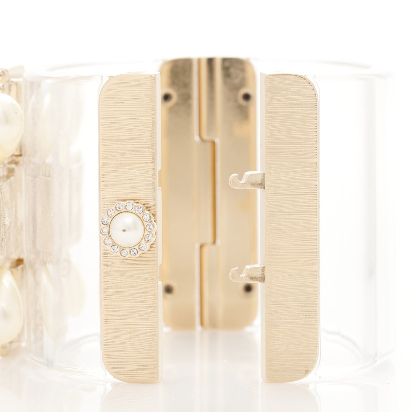 Resin Pearl Crystal Gripoix CC Cuff Transparent Gold