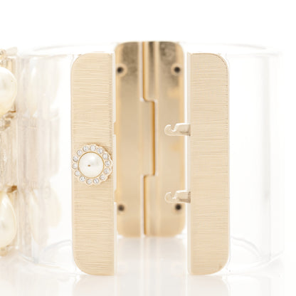 Chanel Resin Pearl Crystal Gripoix CC Cuff Transparent Gold 4 of 5