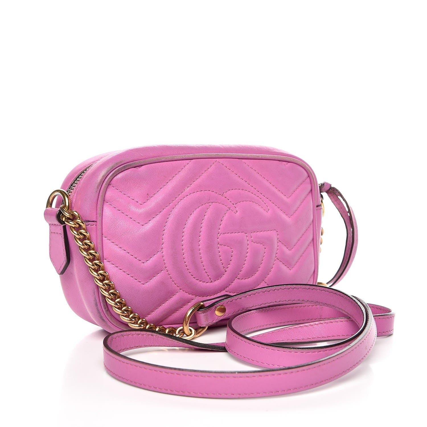 Gucci Calfskin Matelasse Mini GG Marmont Chain Shoulder Bag Candy Mousse 3 of 21