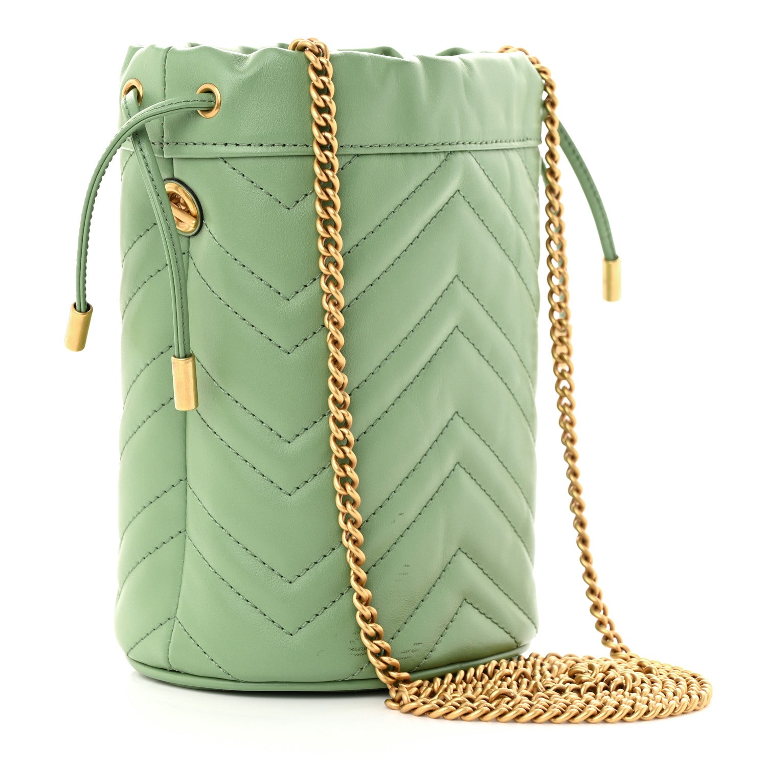 Gucci Calfskin Matelasse Chevron Mini GG Marmont 2.0 Bucket Bag Salamander Green 3 of 12