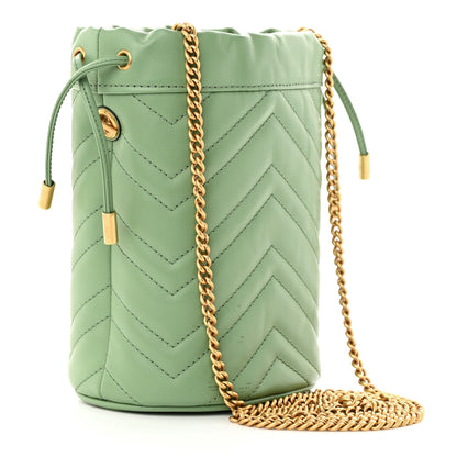 Gucci Calfskin Matelasse Chevron Mini GG Marmont 2.0 Bucket Bag Salamander Green 3 of 12
